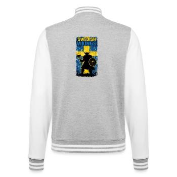 Schwedische Wikinger – Wikingerkrieger Schweden Flagge Distr - College-Sweatjacke - Grau meliert/Weiß - Hinten - Marisol (170cm)