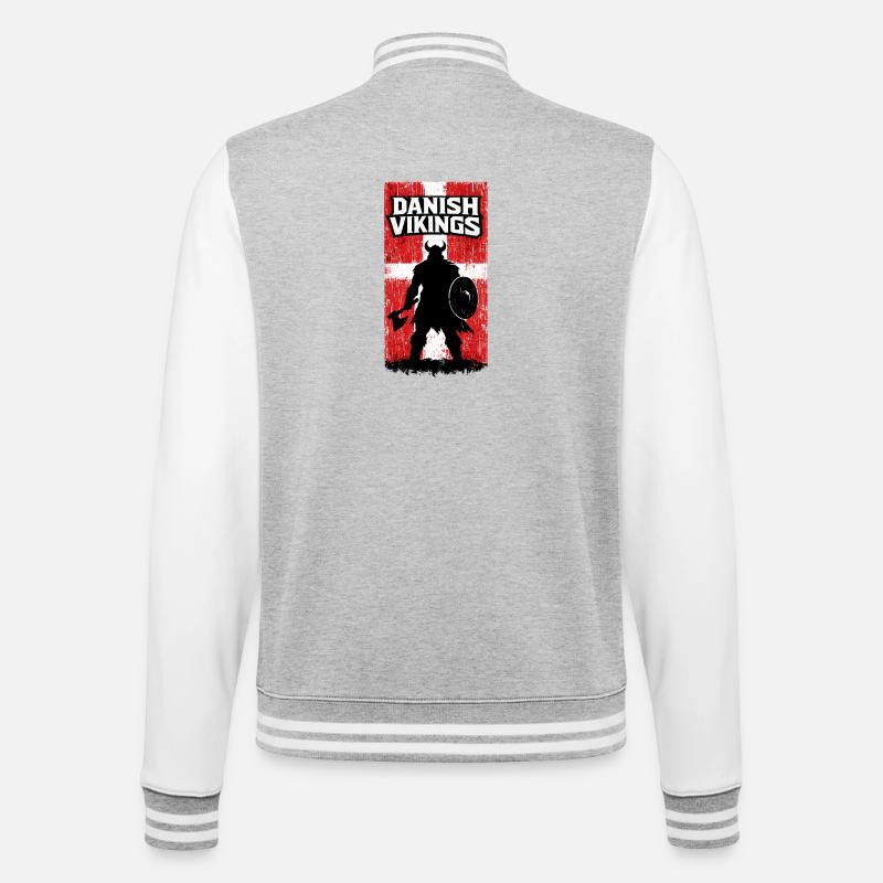 Dänische Wikinger – Wikingerkrieger-Dänische Flagge - College-Sweatjacke - Grau meliert/Weiß