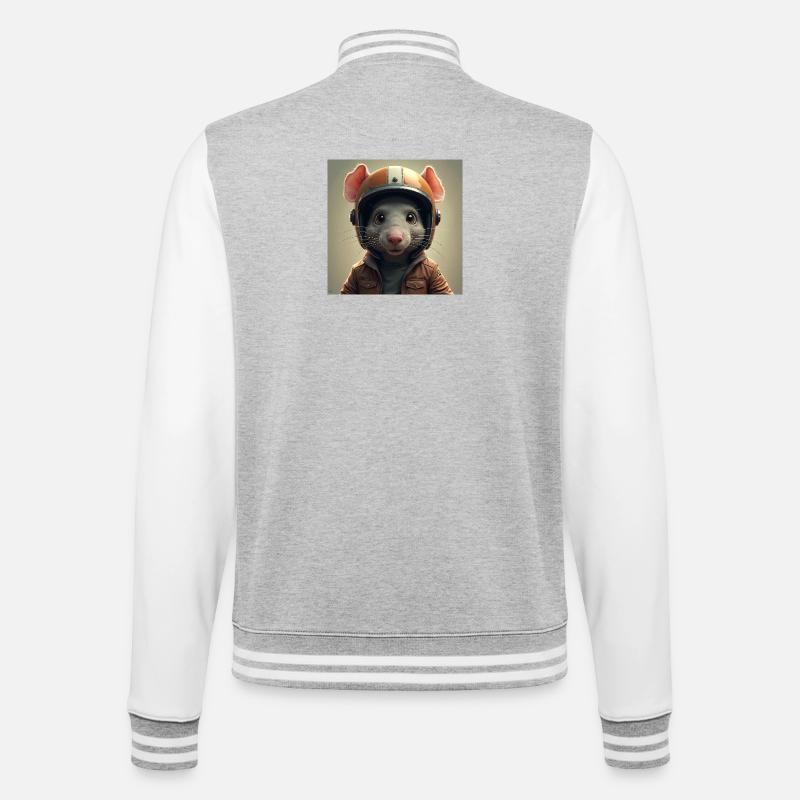 Die kleine Biker-Ratte - College-Sweatjacke - Grau meliert/Weiß