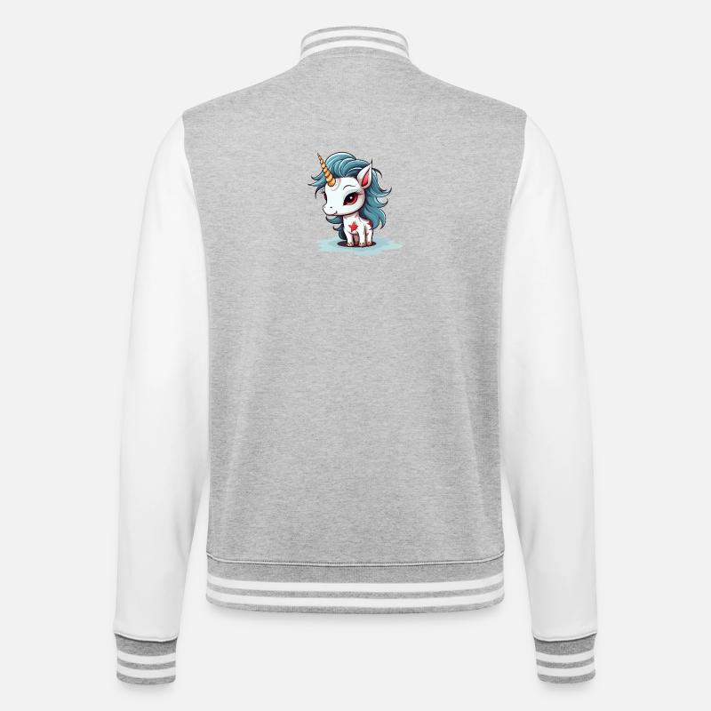 Blauhaariges Einhorn mit Sternen - College-Sweatjacke - Grau meliert/Weiß