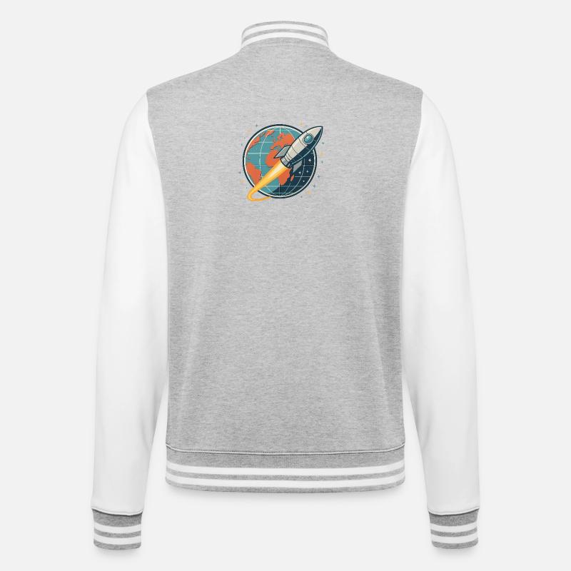 Lancement de fusée au-dessus du globe - Veste Teddy - gris chiné / blanc