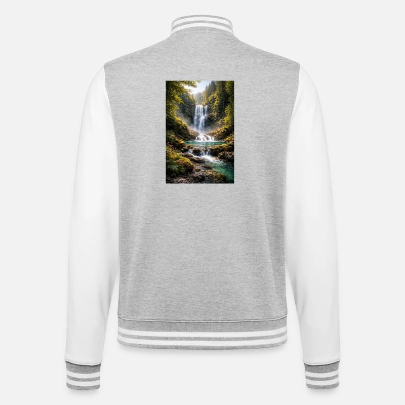 Grünflächen am Wasserfall - College-Sweatjacke - Grau meliert/Weiß