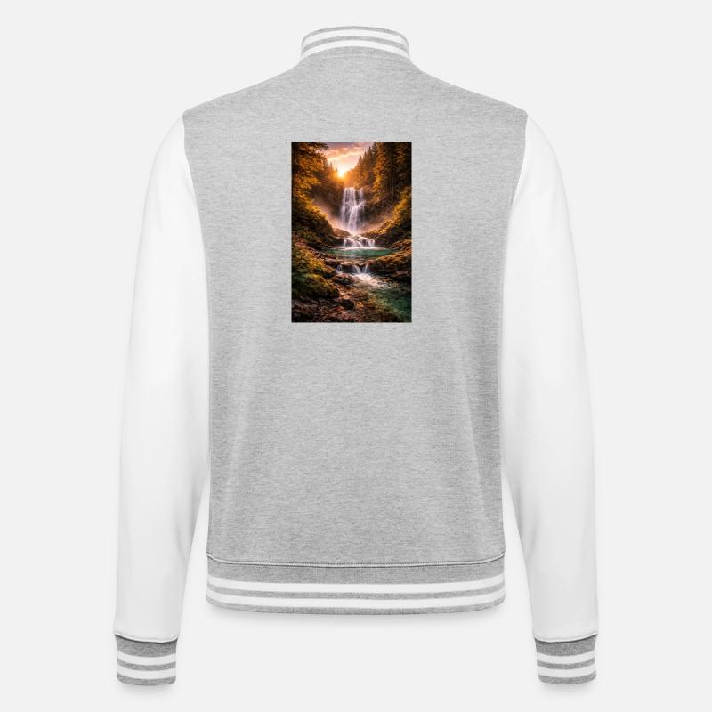Wasserfall in der Abendsonne - College-Sweatjacke - Grau meliert/Weiß