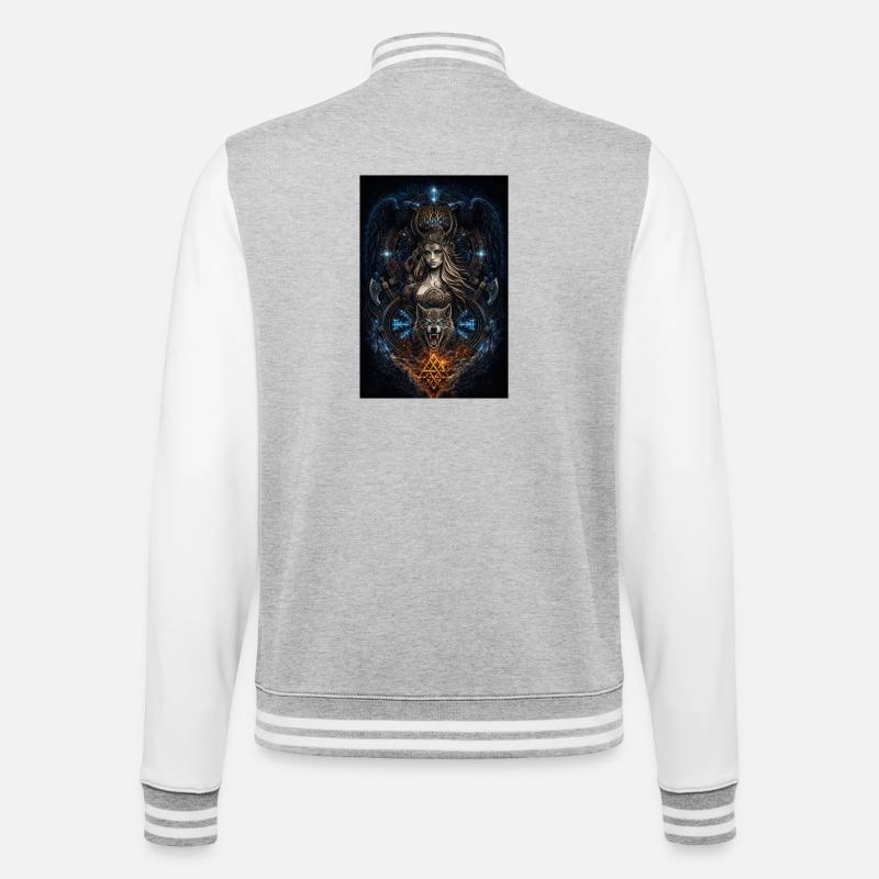 Viking Freya Hugin & Munin Wolf Runes - College Sweat Jacket - heather grey/white