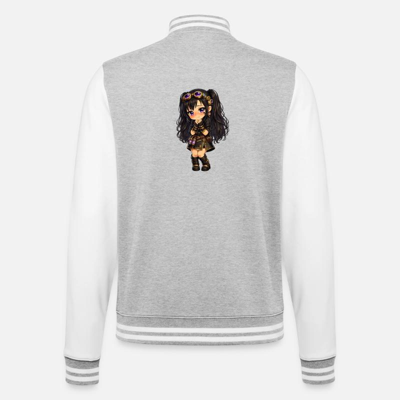 Steampunk chibi Luna with Purple Sparkle - College Sweat Jacket - heather grey/white