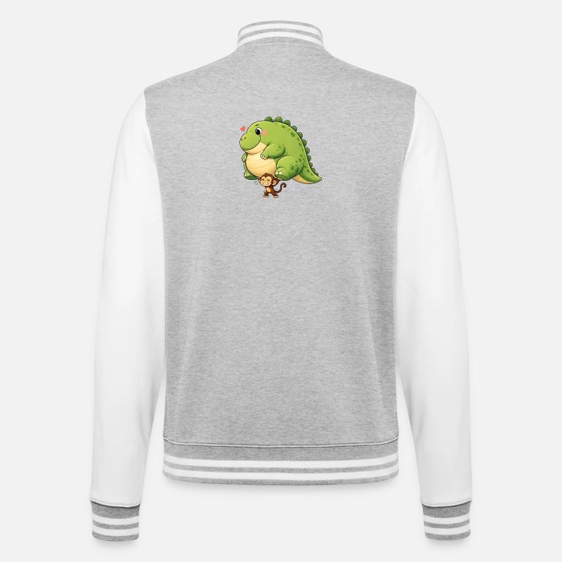 Monkey carrying dinosaur - College Sweat Jacket - heather grey/white