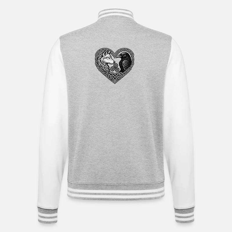 Celtic Heart: Wolf und Krähe - College-Sweatjacke - Grau meliert/Weiß
