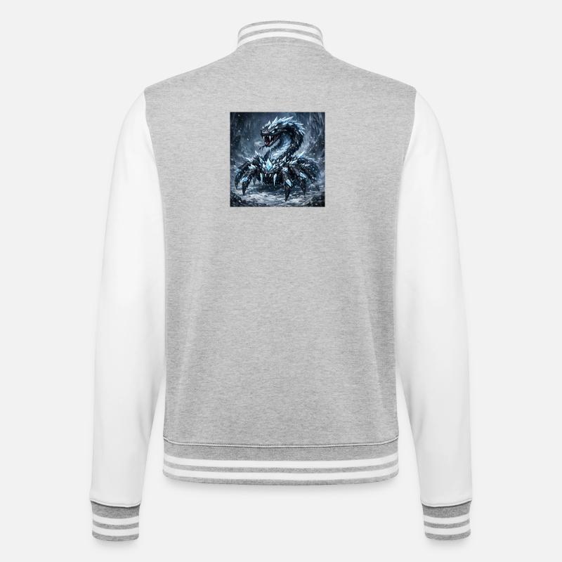 Kristalldrache im Eissturm - College-Sweatjacke - Grau meliert/Weiß