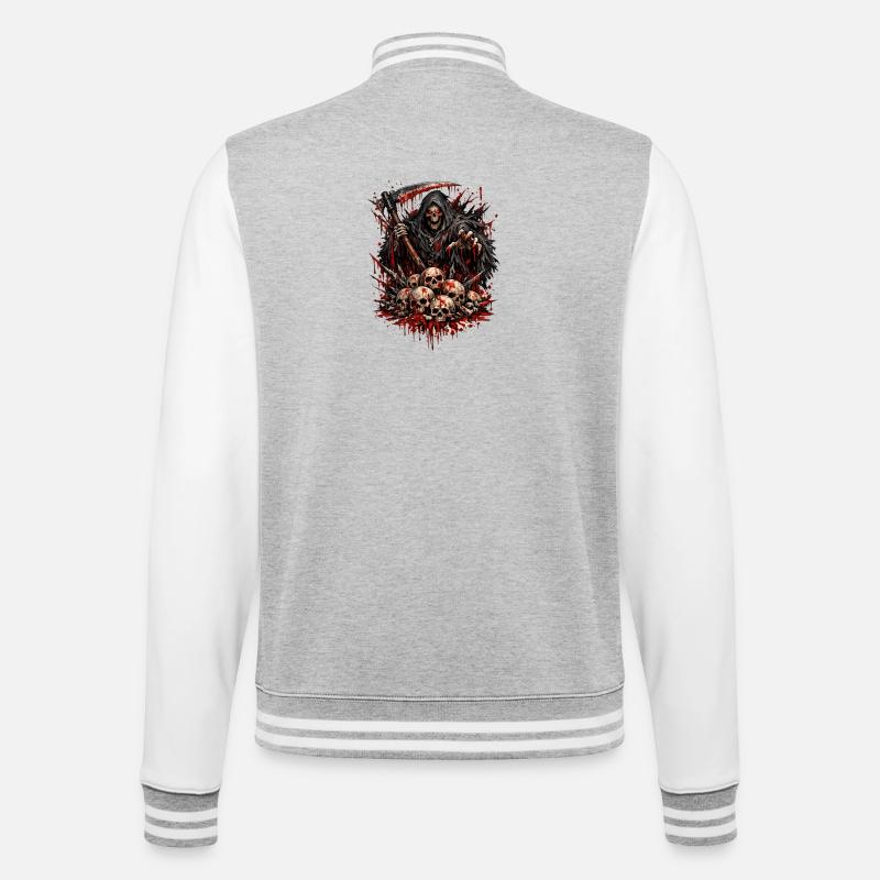 Faucheuse et Tas de Crânes - Veste Teddy - gris chiné / blanc