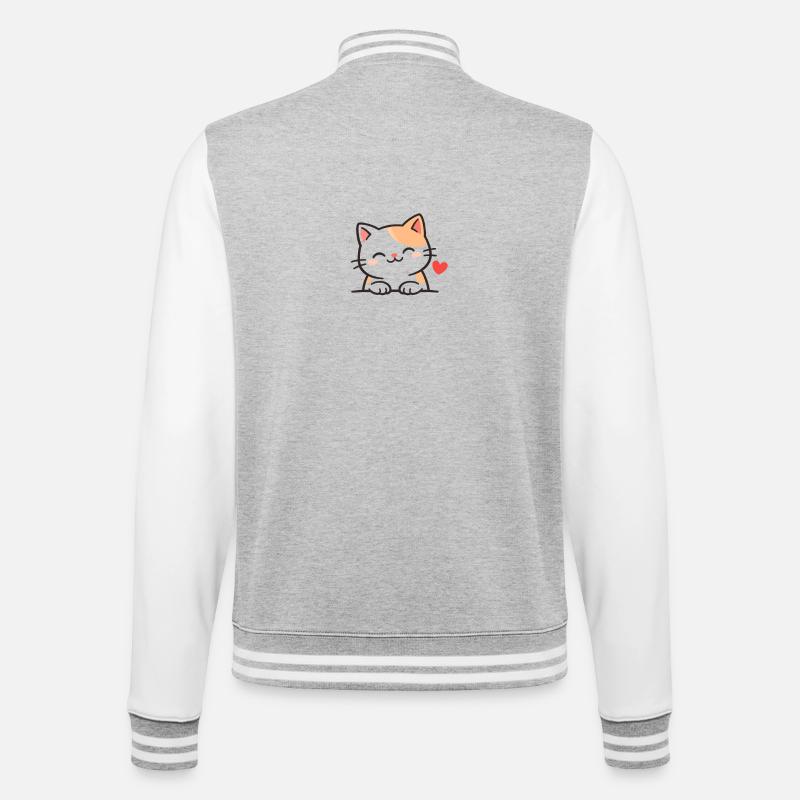 Cute kitten with heart Illustration - College Sweat Jacket - heather grey/white