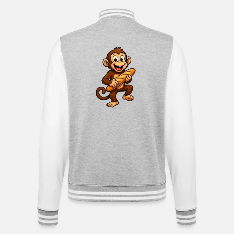 Monkey with Baguette Cartoon - College Sweat Jacket - heather grey/white