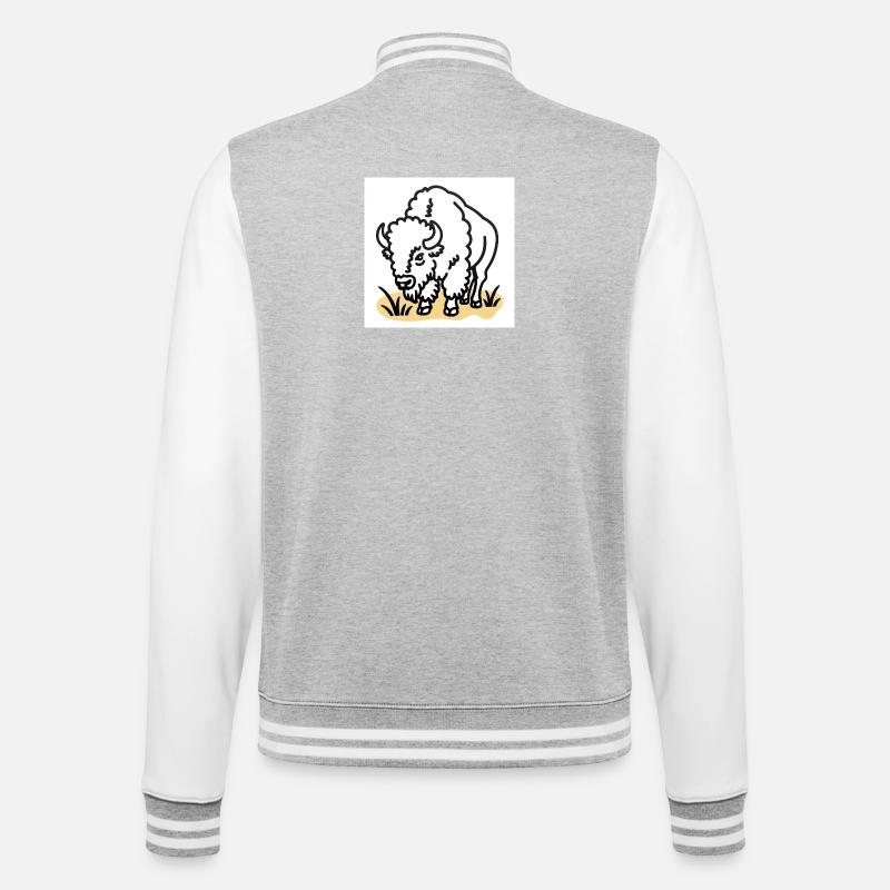 Bison auf gelbem Gras - College-Sweatjacke - Grau meliert/Weiß