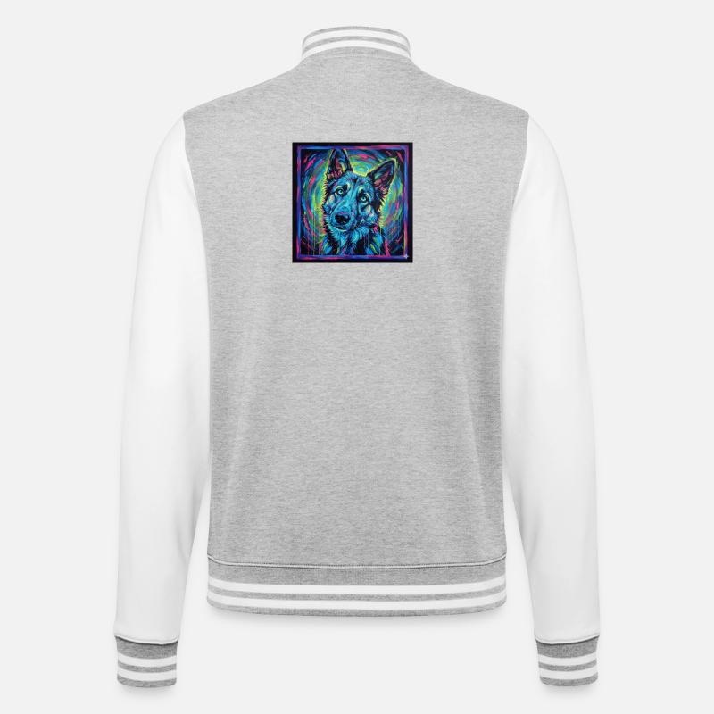 Neon-Wolfsblick - College-Sweatjacke - Grau meliert/Weiß