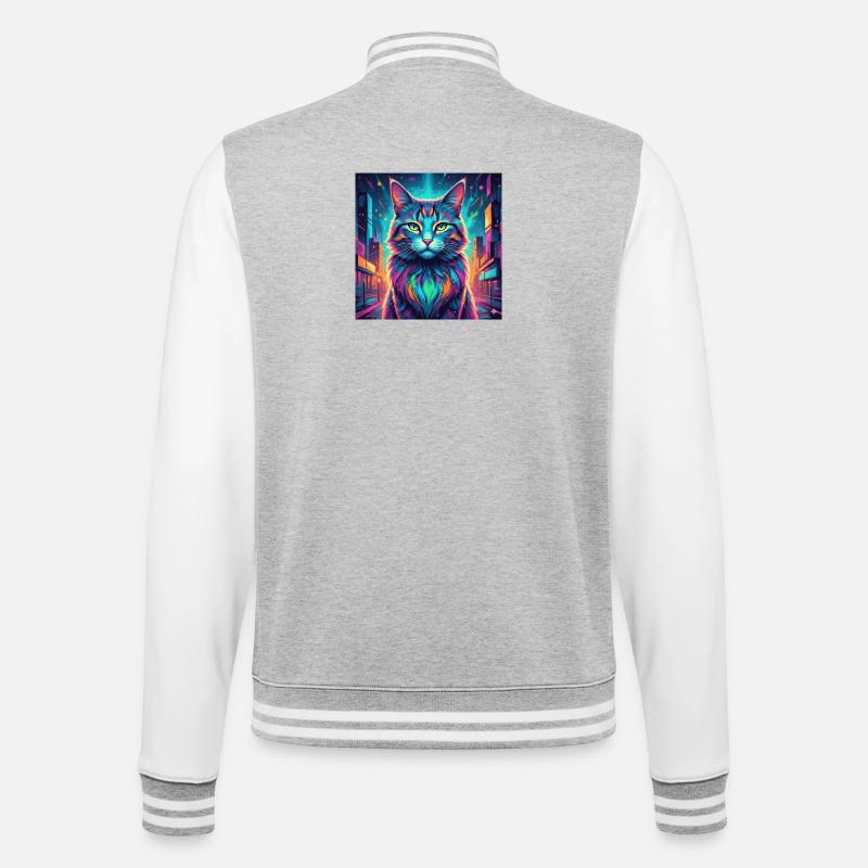 Chat néon - Veste Teddy - gris chiné / blanc