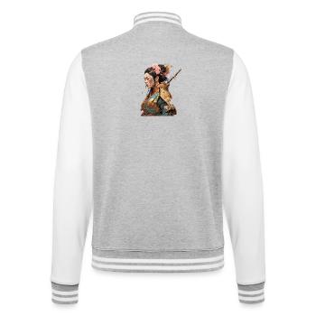 Geisha-Kriegerin mit Kirschblüten - College-Sweatjacke - Grau meliert/Weiß - Hinten - Marisol (170cm)