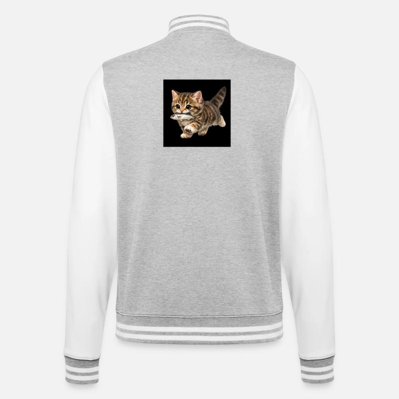 Kätzchen hat einen Fisch gefangen - College-Sweatjacke - Grau meliert/Weiß