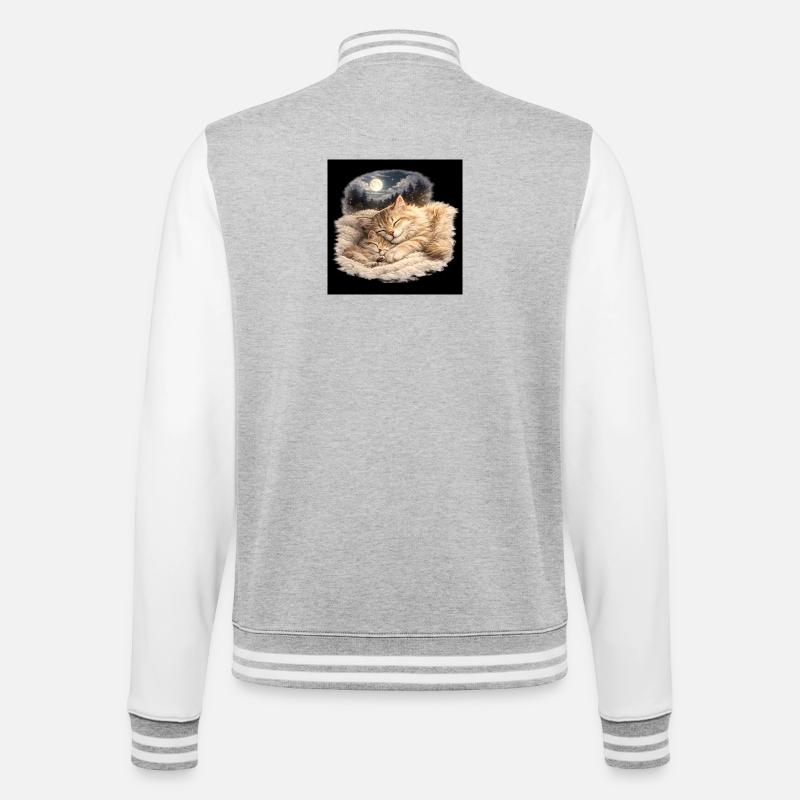 Mama-Katze schläft mit ihrem Kind - College-Sweatjacke - Grau meliert/Weiß