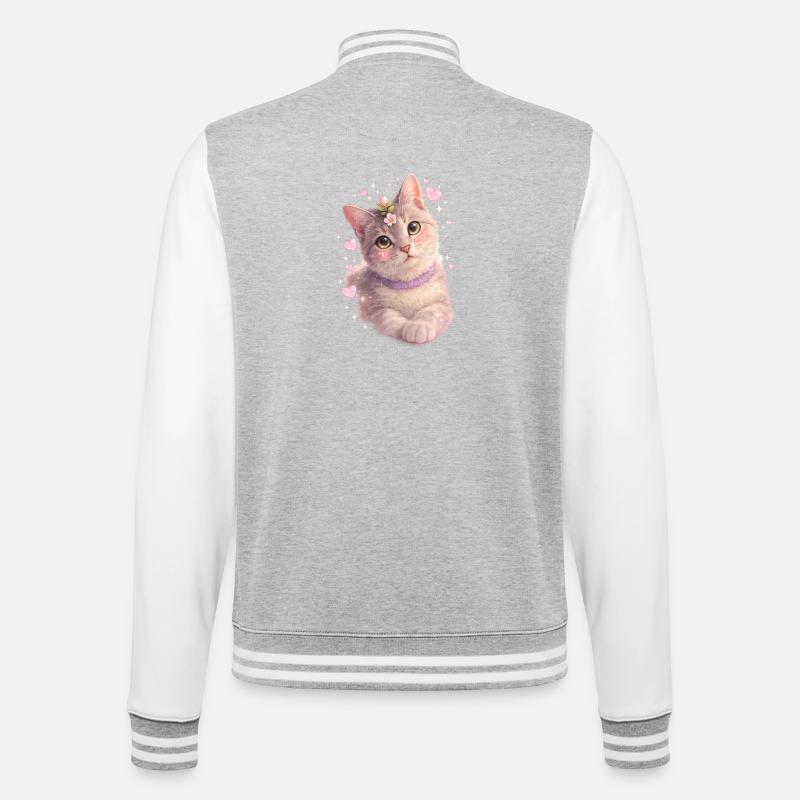 Chaton fleuri - Veste Teddy - gris chiné / blanc