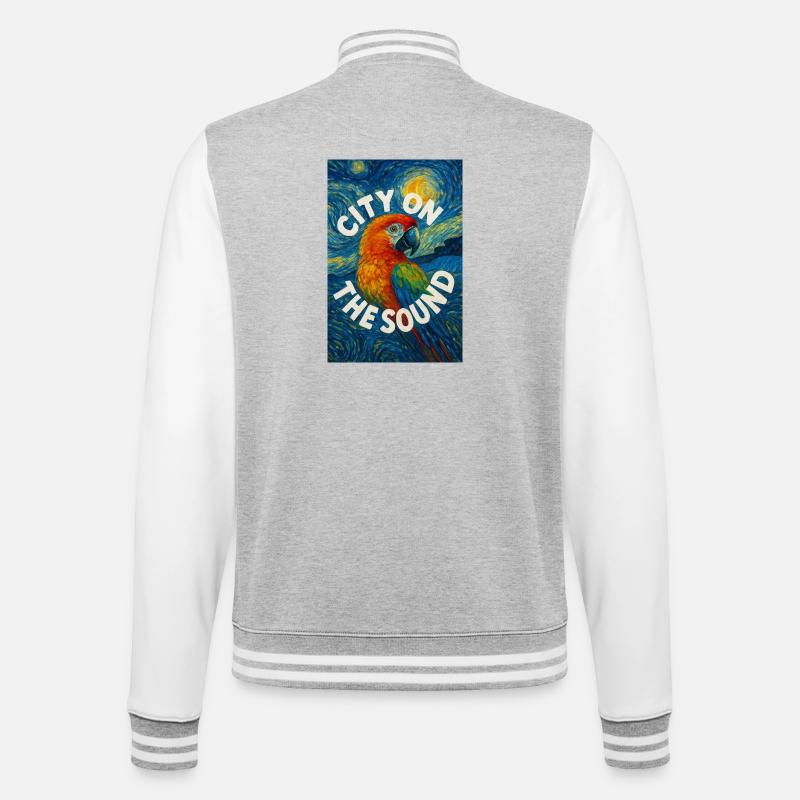 Vibrant_Macaw_Amidst_Swirling_Post-Impressionis - College-Sweatjacke - Grau meliert/Weiß