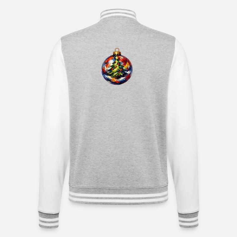 Weihnachtskugel mit Tannenbaummotiv - College-Sweatjacke - Grau meliert/Weiß