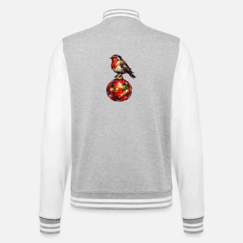 Vogel auf Weihnachtskugel . KI generiert - College-Sweatjacke - Grau meliert/Weiß