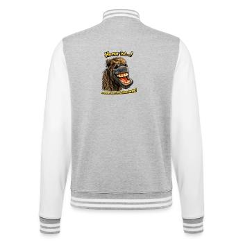 Lachendes Pferd mit Grinsen - College-Sweatjacke - Grau meliert/Weiß - Hinten - Marisol (170cm)