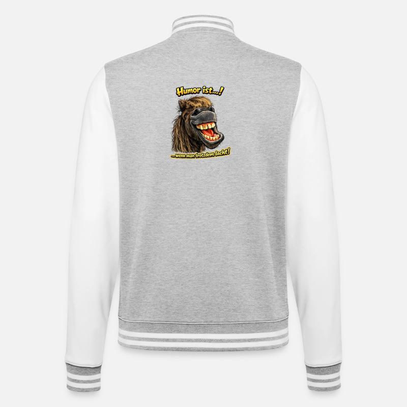 Lachendes Pferd mit Grinsen - College-Sweatjacke - Grau meliert/Weiß