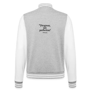 Progrès Pas Perfection Typographie Inspirante - Veste Teddy - gris chiné / blanc - Dos - Marisol (170cm)