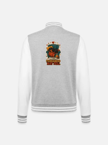 Mein Feierabend hat Fell - College-Sweatjacke - Grau meliert/Weiß