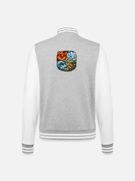 Phénix, Feu, Eau, Terre, Symbolisme - Veste Teddy - gris chiné / blanc