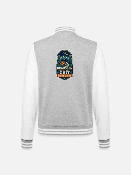 Draußen wird aus Zeit Erinnerung – Camping - College-Sweatjacke - Grau meliert/Weiß
