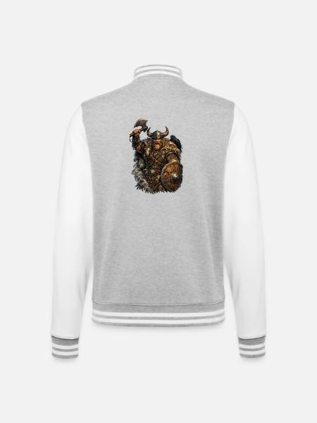 Viking with axe and shield - College Sweat Jacket - heather grey/white