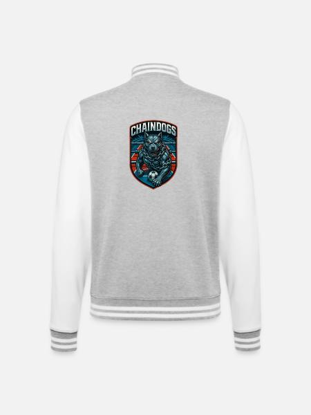 Dog Chained Football Patch - College Sweat Jacket - heather grey/white