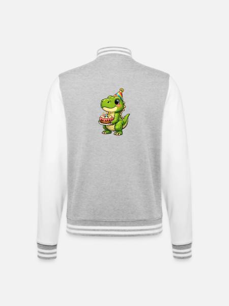 Little Dino with Birthday Cake - College Sweat Jacket - heather grey/white
