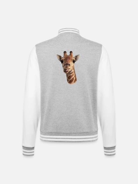 Giraffe head with tongue - close-up - College Sweat Jacket - heather grey/white