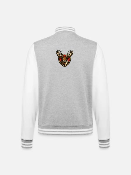 Hirsch im Wappenstil - College-Sweatjacke - Grau meliert/Weiß