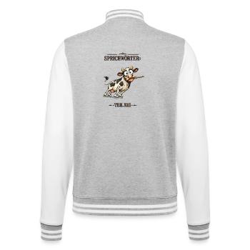 Sprichwort Die Kuh vom Eis holen - College-Sweatjacke - Grau meliert/Weiß - Hinten - Marisol (170cm)