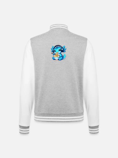 Kawaii Axolotl with Headphones and Ramen Gaming - College Sweat Jacket - heather grey/white