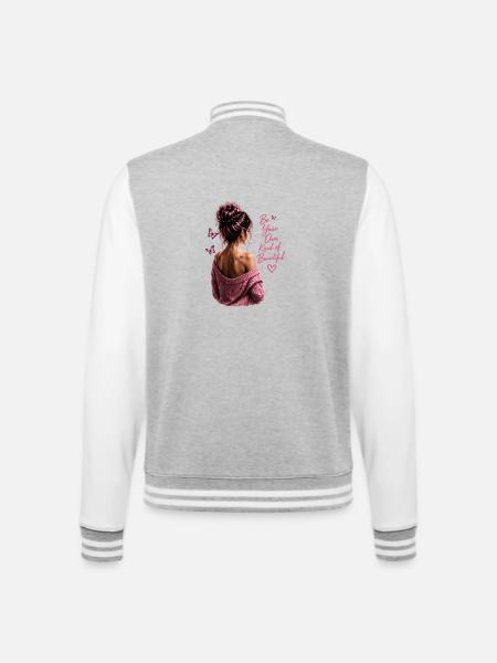 Beautiful - College-Sweatjacke - Grau meliert/Weiß