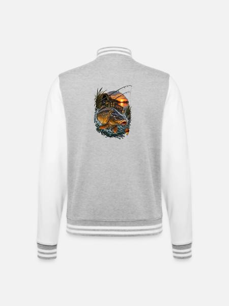 Karpfen Sprung im Abendsee - College-Sweatjacke - Grau meliert/Weiß