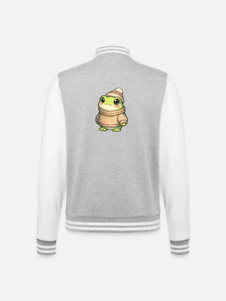 Kuschelfrosch im Winterpullover - College-Sweatjacke - Grau meliert/Weiß