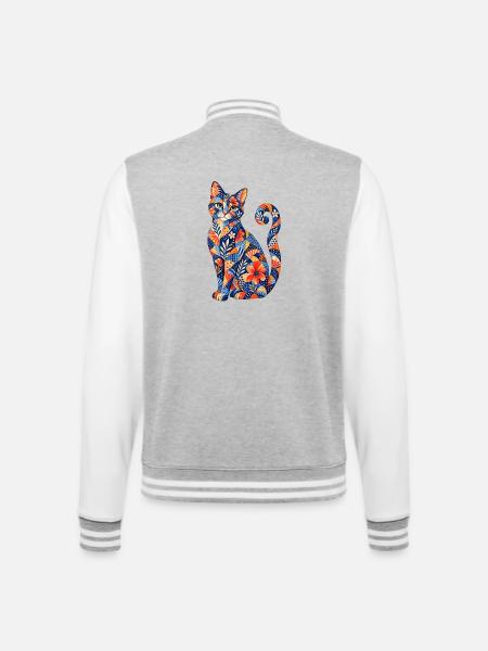Patchwork Cat Floral Pattern - College Sweat Jacket - heather grey/white