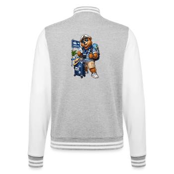 Cruise Mode – Lustiger Kreuzfahrt Bär beim Check-i - College-Sweatjacke - Grau meliert/Weiß - Hinten - Marisol (170cm)
