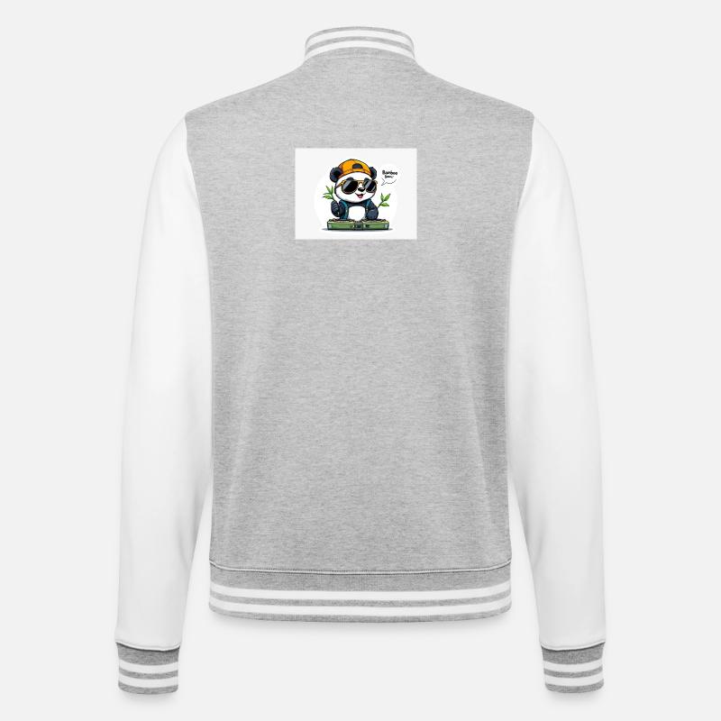 Panda DJ with Bamboo Sticks - College Sweat Jacket - heather grey/white