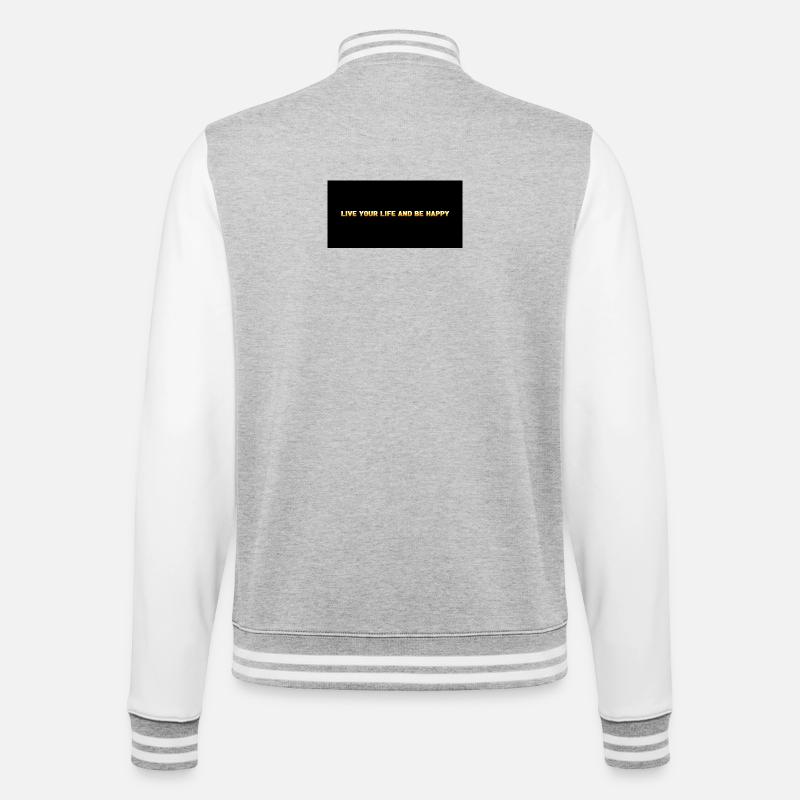 Lebe dein Leben – Glücklich sein - College-Sweatjacke - Grau meliert/Weiß