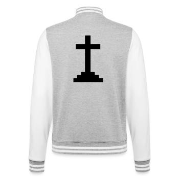 Kreuz (V) - College-Sweatjacke - Grau meliert/Weiß - Hinten - Marisol (170cm)