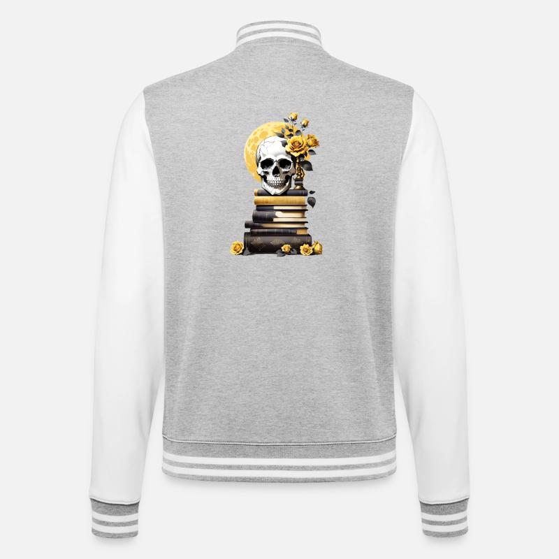 Stack of books with skull - College Sweat Jacket - heather grey/white