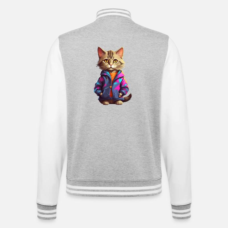 Stilvolle Stadtkatze - College-Sweatjacke - Grau meliert/Weiß