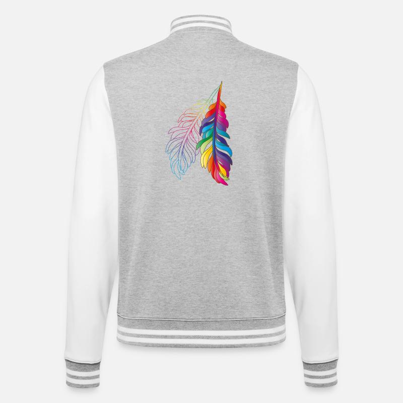 Rainbow feathers – colourful boho design - College Sweat Jacket - heather grey/white
