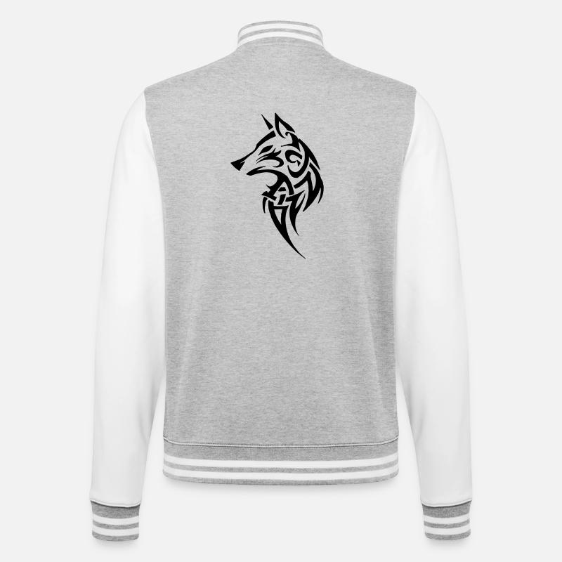 Wolf Tribal - College-Sweatjacke - Grau meliert/Weiß